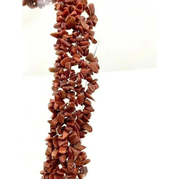 VTG Set Brown Goldstone Speckle Chips Cluster Necklace with Bracelet 925 WJ 18" - Picture 4 of 12